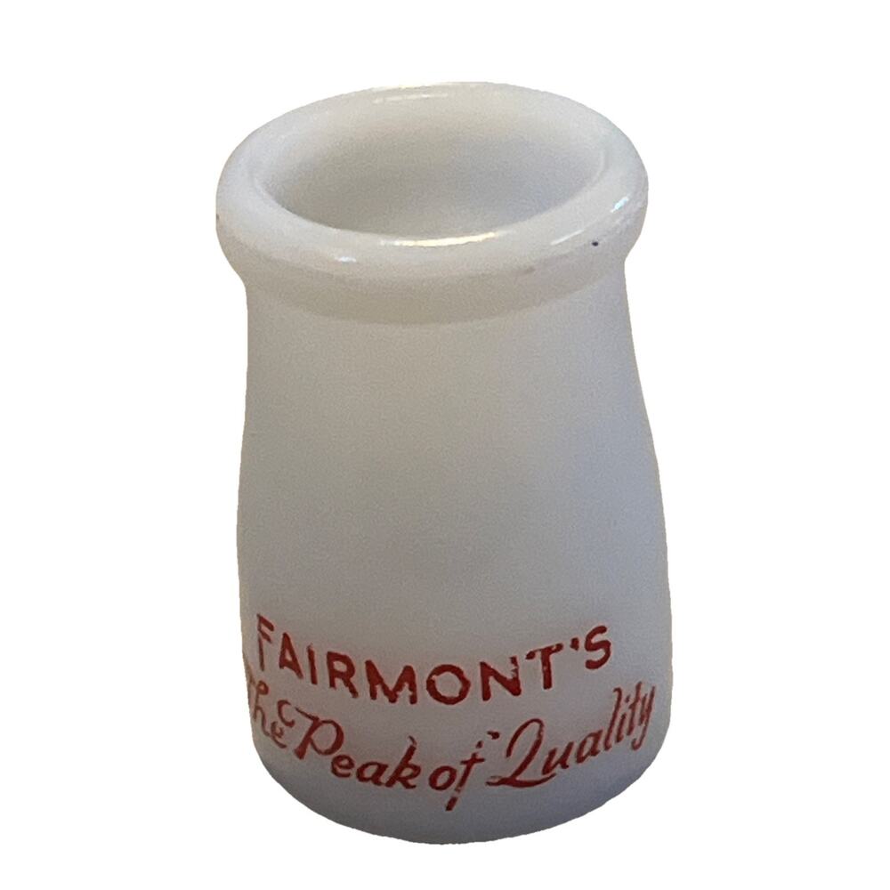 Milk Glass Individual Creamer Advertising Fairmont's Peak of Quality Nebraska